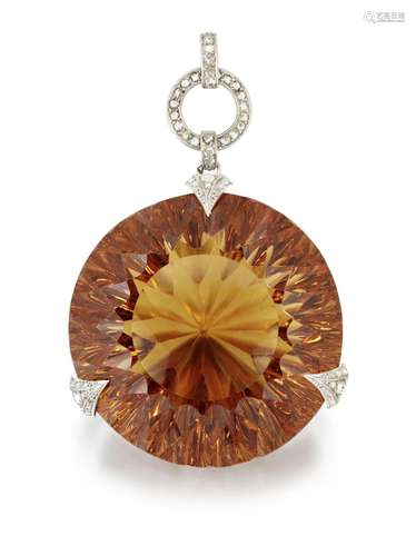 GEORGES FOUQUET: CITRINE AND DIAMOND PENDANT, CIRCA 1920