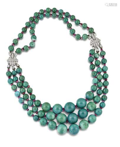 CARTIER: GEM-SET BEAD AND DIAMOND NECKLACE, CIRCA 1925