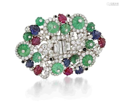 HENRI PICQ: MULTI GEM-SET AND DIAMOND TUTTI FRUTTI DOUBLE-CL...