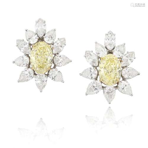 PAIR OF FANCY COLOURED DIAMOND AND DIAMOND EARRINGS