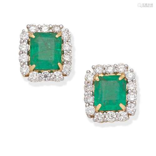 EMERALD AND DIAMOND CLUSTER EARRINGS