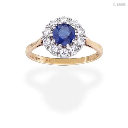 SAPPHIRE AND DIAMOND CLUSTER RING