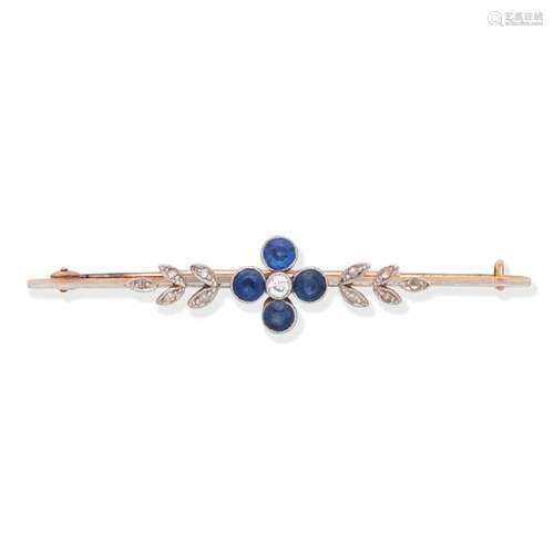 SAPPHIRE AND DIAMOND BAR BROOCH,