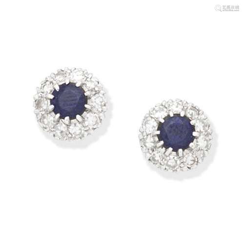 SAPPHIRE AND DIAMOND CLUSTER EARRINGS