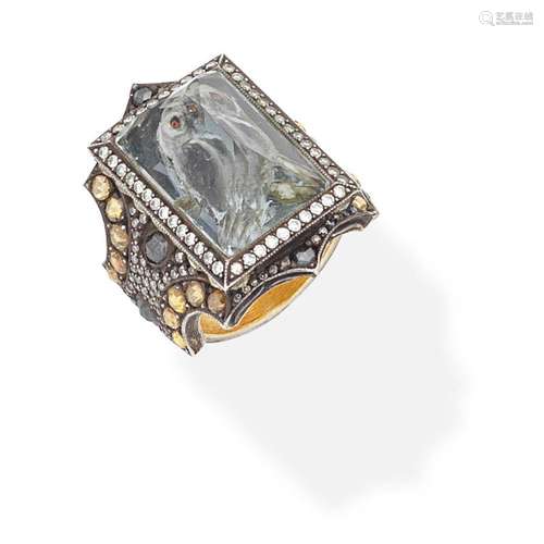 SEVAN BIÇAKÇI DIAMOND AND COLOURED DIAMOND INTAGLIO RING,