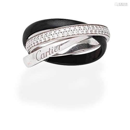 CARTIER DIAMOND AND CERAMIC 'TRINITY' RING