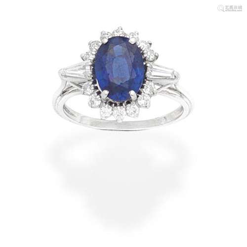 SAPPHIRE AND DIAMOND CLUSTER RING