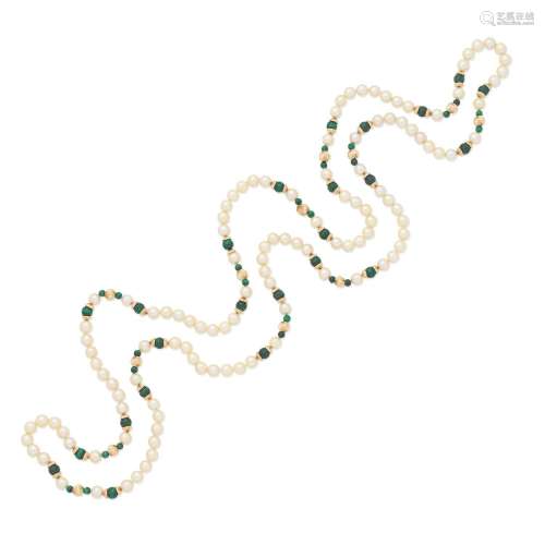 MALACHITE AND CULTURED PEARL NECKLACE