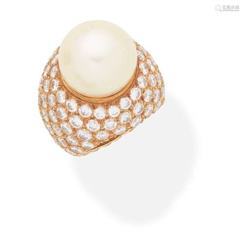 CULTURED PEARL AND DIAMOND DRESS RING