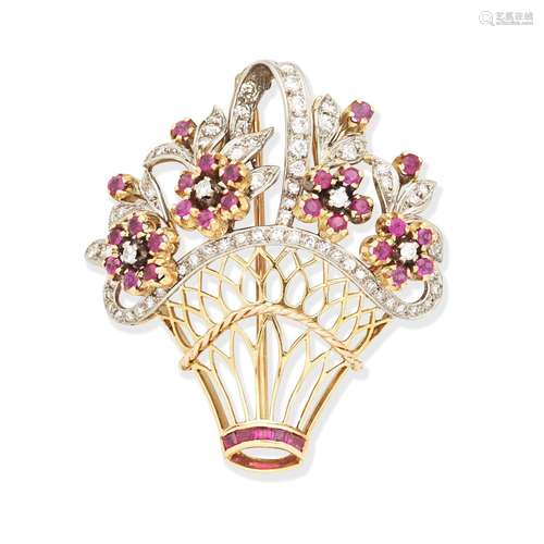 DIAMOND AND RUBY GIARDINETTO BROOCH,