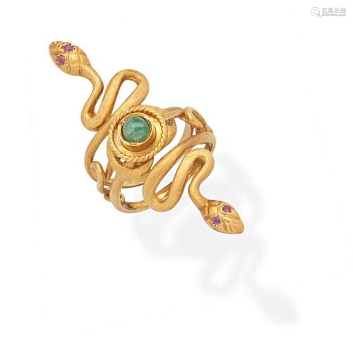 ZOLOTAS RUBY AND EMERALD-SET SERPENT RING