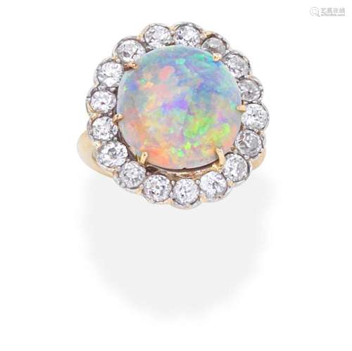 OPAL AND DIAMOND CLUSTER RING