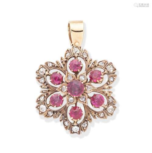 RUBY AND DIAMOND FLORAL PENDANT