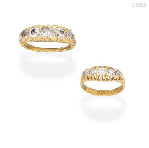 TWO DIAMOND FIVE-STONE RINGS (2)