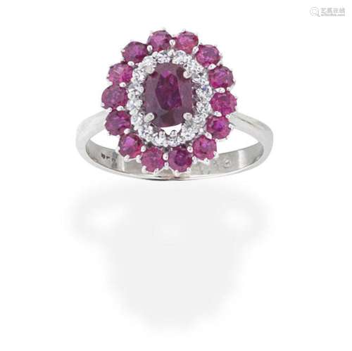 RUBY AND DIAMOND CLUSTER RING