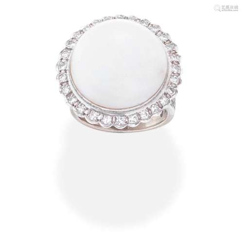 CULTURED MABÉ PEARL AND DIAMOND DRESS RING