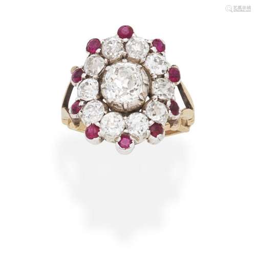 DIAMOND AND RUBY PLAQUE RING