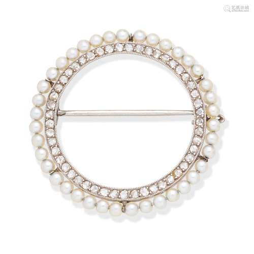 CARTIER SEED PEARL AND DIAMOND BROOCH,