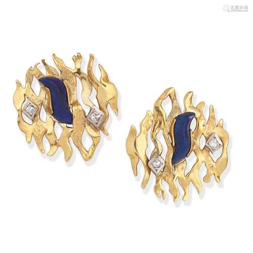 JOHN DONALD LAPIS LAZULI AND DIAMOND-SET 'FLAME' EARRINGS,