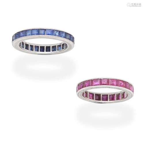 TWO GEM-SET ETERNITY RINGS (2)