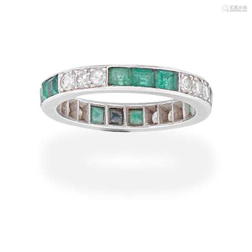 EMERALD AND DIAMOND ETERNITY RING