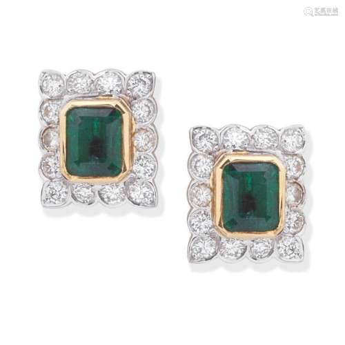 EMERALD AND DIAMOND CLUSTER EARRINGS