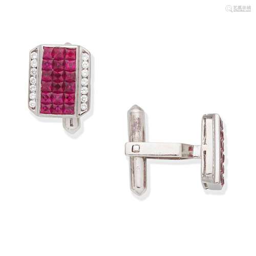 RUBY AND DIAMOND CUFFLINKS