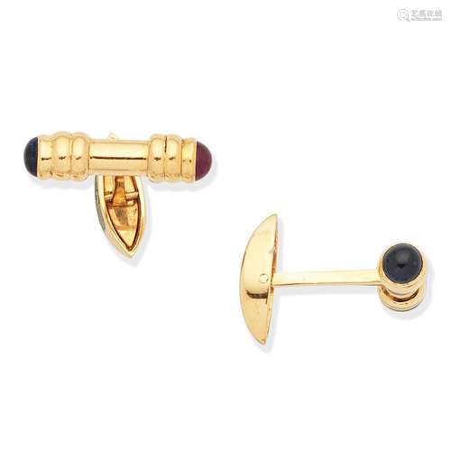 RUBY AND SAPPHIRE-SET CUFFLINKS