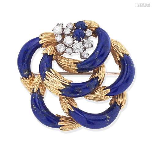 KUTCHINSKY LAPIS LAZULI AND DIAMOND-SET BROOCH,