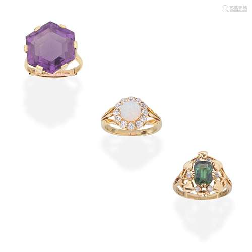 THREE GEM-SET RINGS (3)