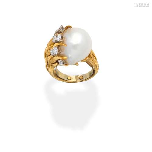 CULTURED PEARL AND DIAMOND DRESS RING