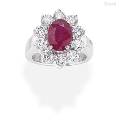 RUBY AND DIAMOND CLUSTER RING