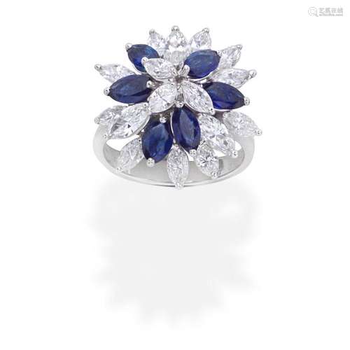 SAPPHIRE AND DIAMOND CLUSTER  RING,