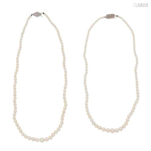 NATURAL PEARL NECKLACE; CULTURED PEARL NECKLACE (2)