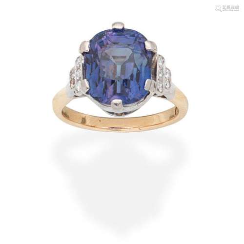 COLOUR-CHANGE SAPPHIRE AND DIAMOND RING