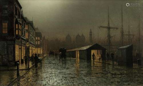 Arthur Edmund Grimshaw (British, 1868-1913) Hull Docks by ni...