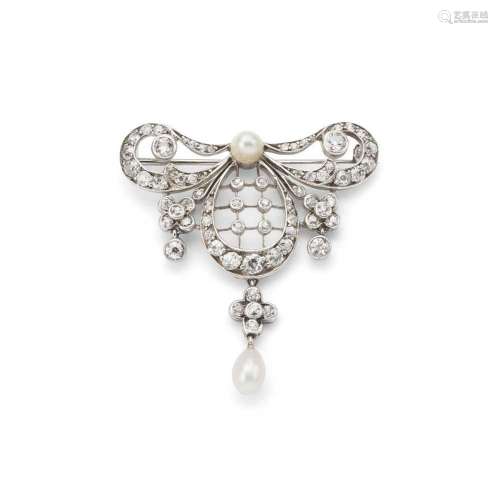 An Edwardian pearl and diamond brooch