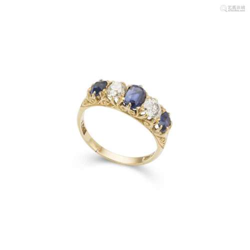 A sapphire and diamond five-stone ring