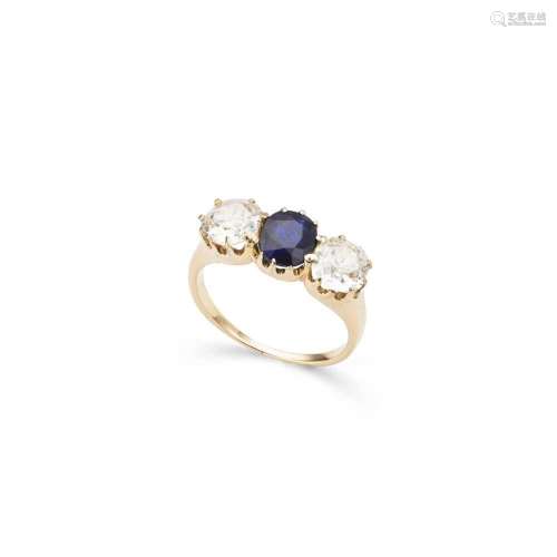 A late 19th-century sapphire and diamond three-stone ring