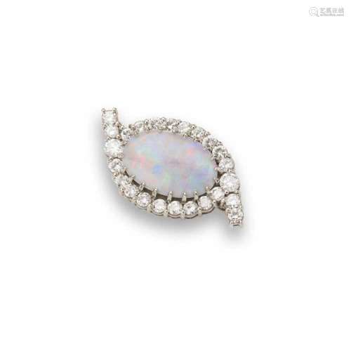 A black opal and diamond brooch
