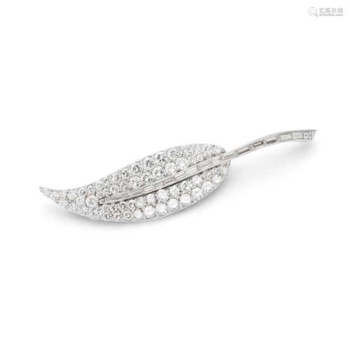 A 1950s diamond leaf brooch