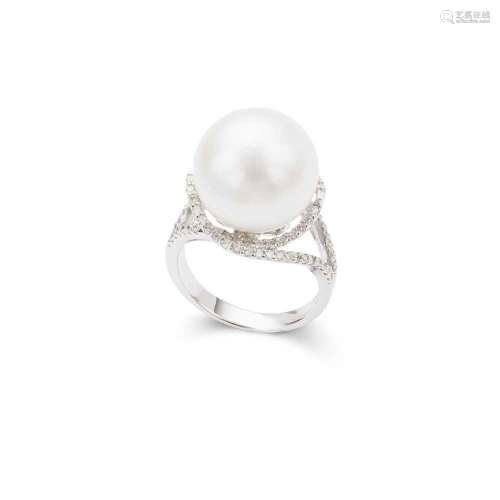 A freshwater cultured pearl and diamond cocktail ring