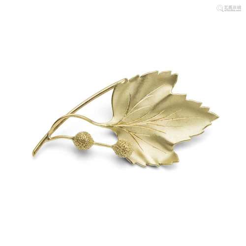 Hamilton & Inches: A 1960s gold foliate brooch,