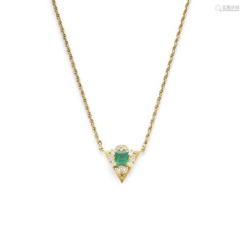 An emerald and diamond pendant