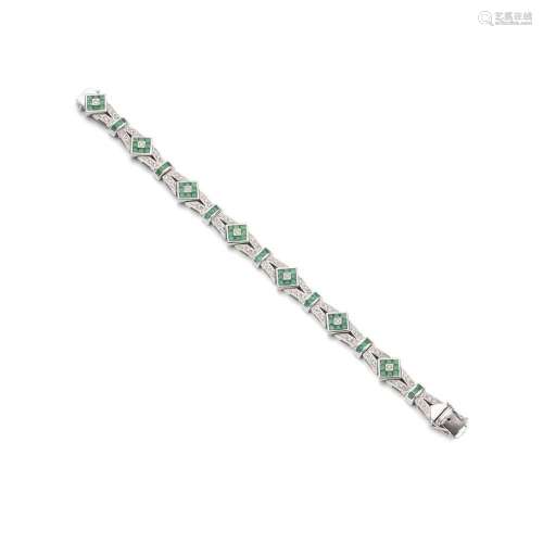 An emerald and diamond bracelet