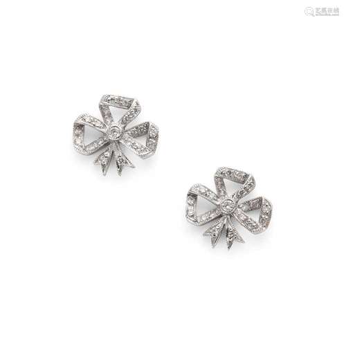 A pair of diamond bow earrings