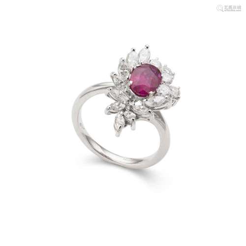 A ruby and diamond cluster ring