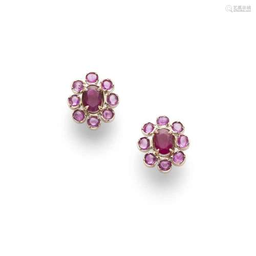 A pair of ruby cluster earrings