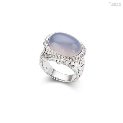 A chalcedony and diamond ring