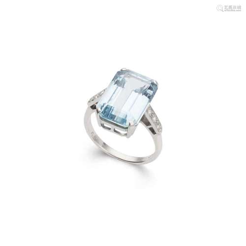 An aquamarine and diamond cocktail ring